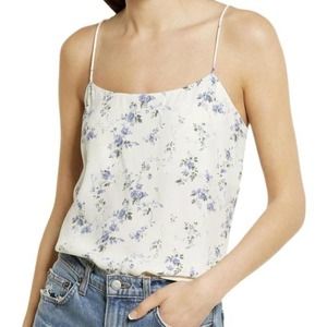 Reformation Atticus Madeline White Cami Tank with Blue Floral Print. Size L